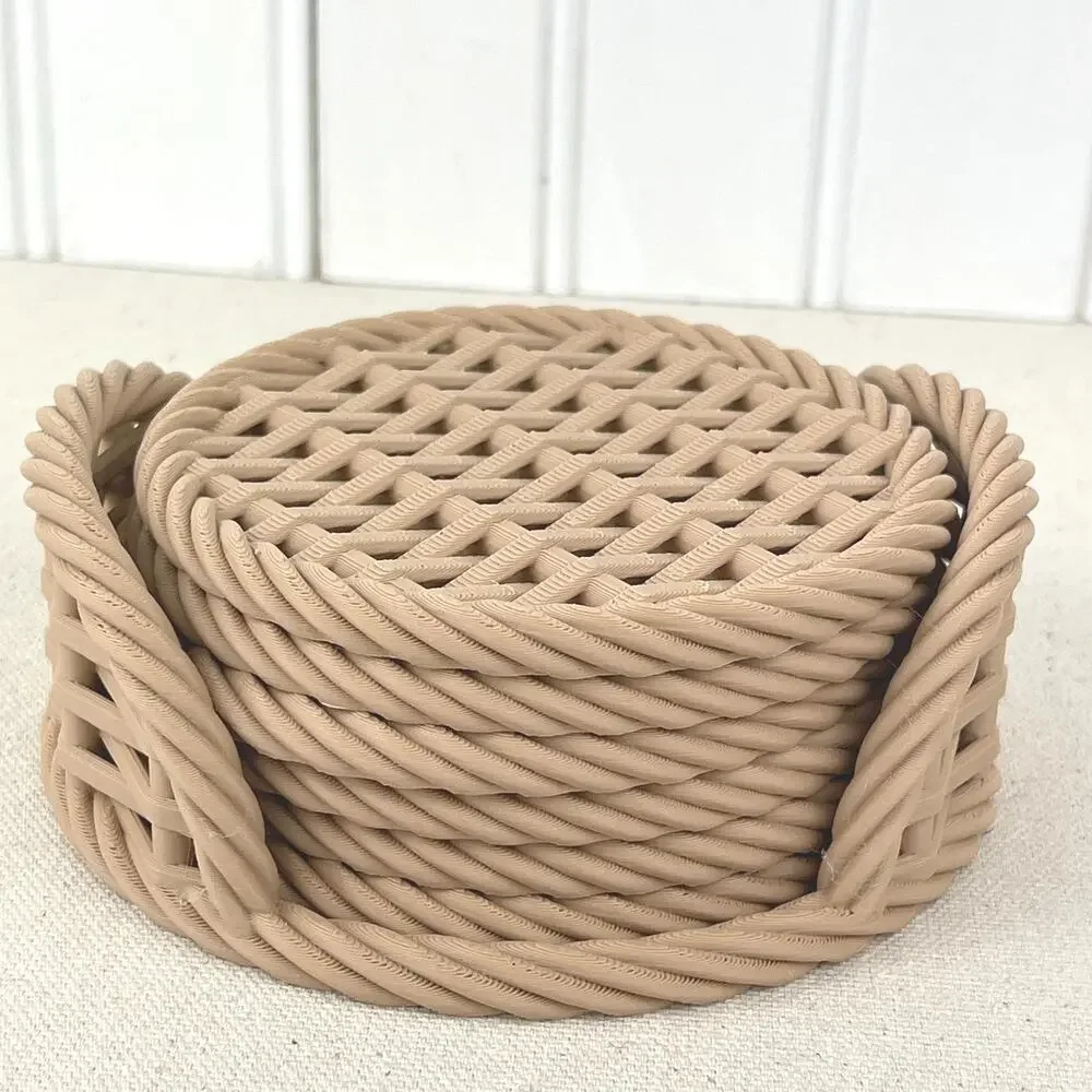 Woven Coaster Set, Modern Coasters with Holder, Drink Coasters, Set of 6 - Picture 9 of 10